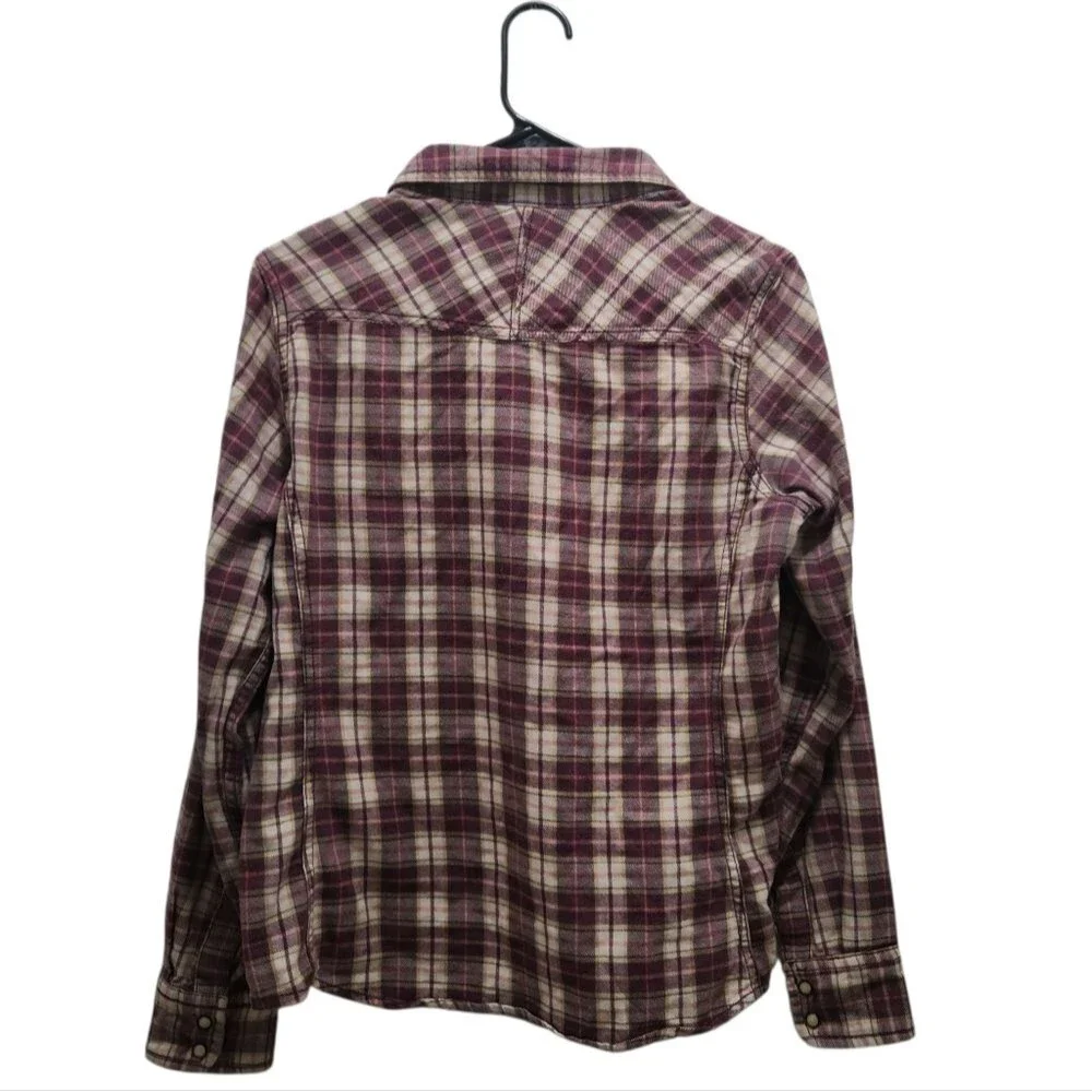 The North Face Burgundy Plaid Flannel Pearl Snap Casual Shirt Men's M